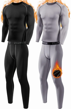2 Pack Thermal Underwear for Men Long Johns Fleece Lined Compression Pants Base Layer Cold Weather Top Bottom
