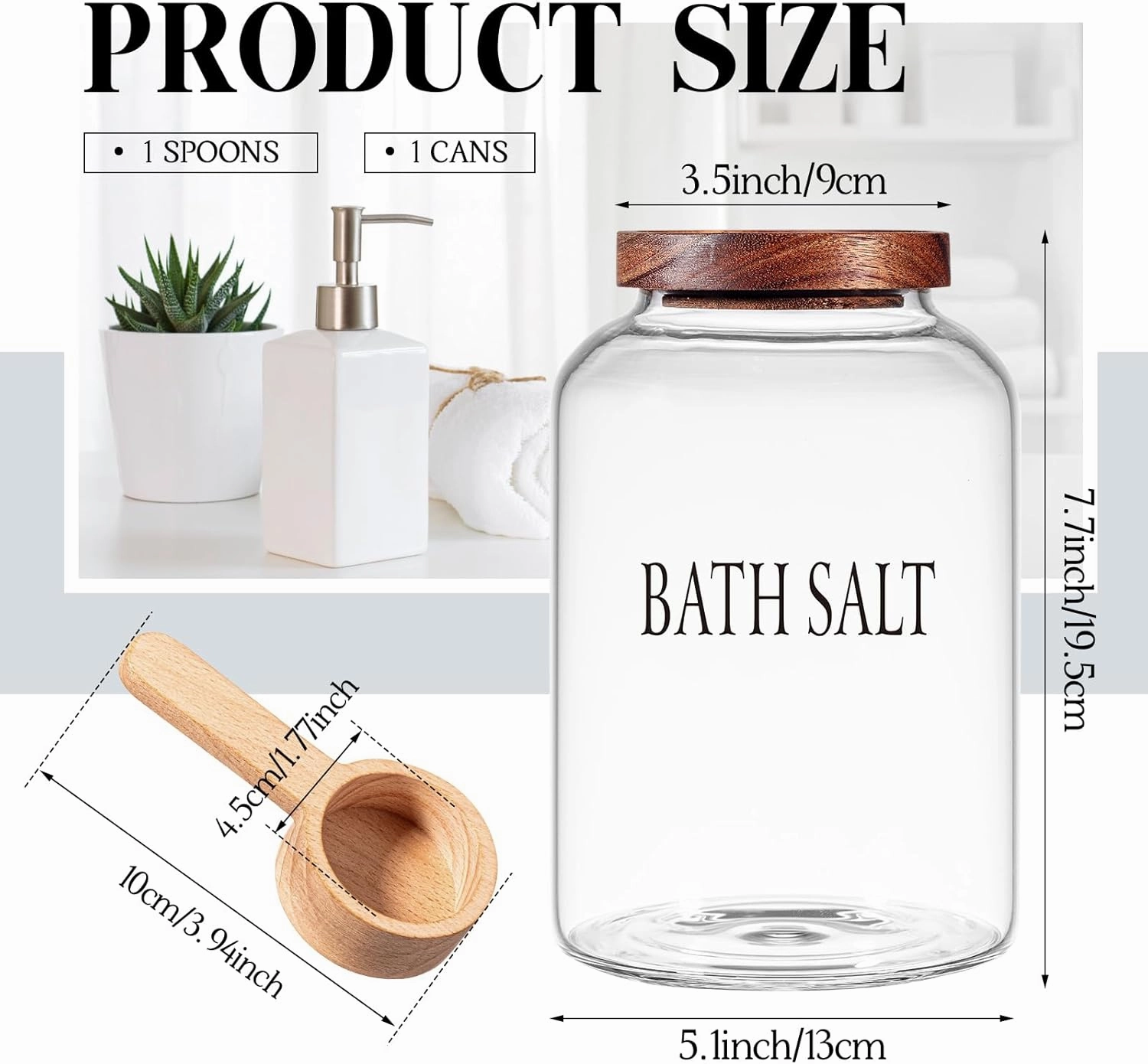 2 Sets 74 oz Large Bath Salt Container with Wooden Scoop for Glass Bath Salt Jar with Airtight Lid Storage Canister for Food, Flour, Sugar, Cookie, Kitchen