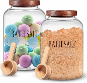 2 Sets 74 oz Large Bath Salt Container with Wooden Scoop for Glass Bath Salt Jar with Airtight Lid Storage Canister for Food, Flour, Sugar, Cookie, Kitchen