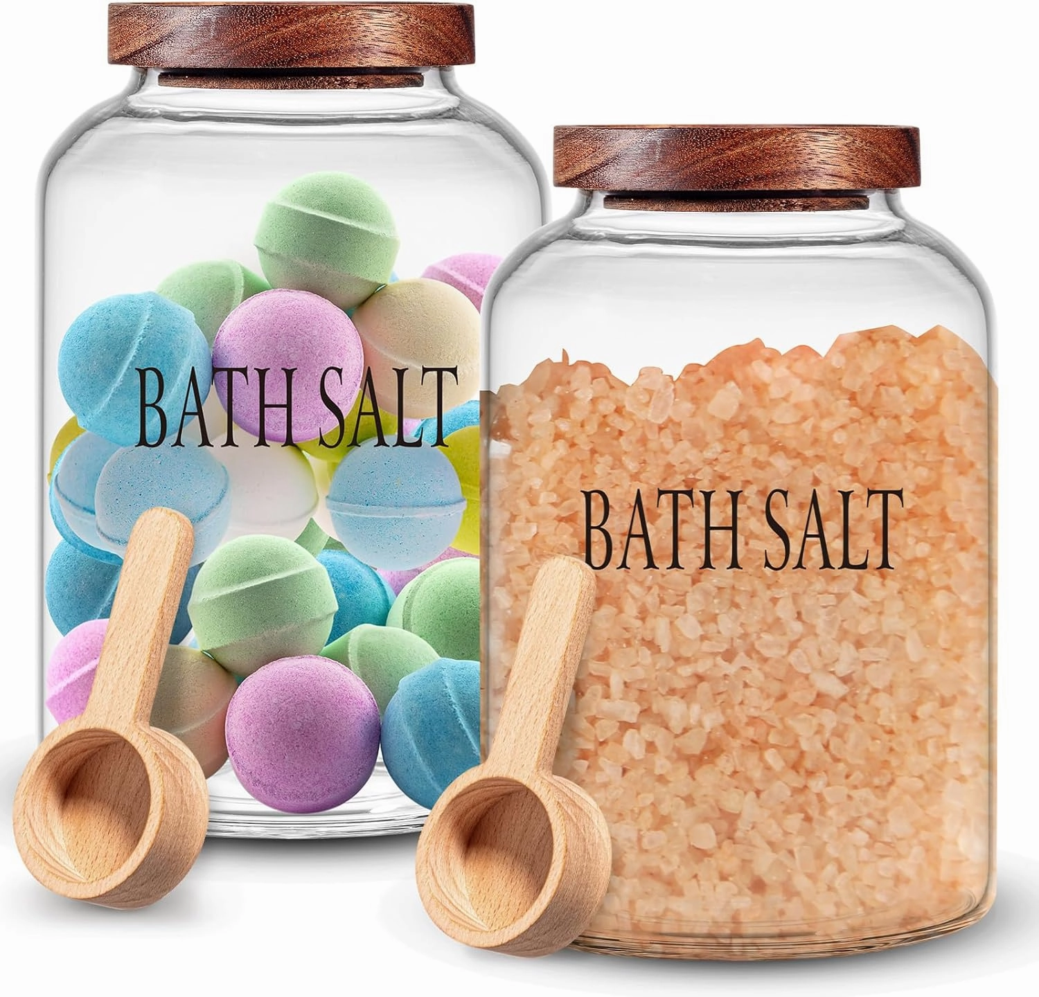 2 Sets 74 oz Large Bath Salt Container with Wooden Scoop for Glass Bath Salt Jar with Airtight Lid Storage Canister for Food, Flour, Sugar, Cookie, Kitchen