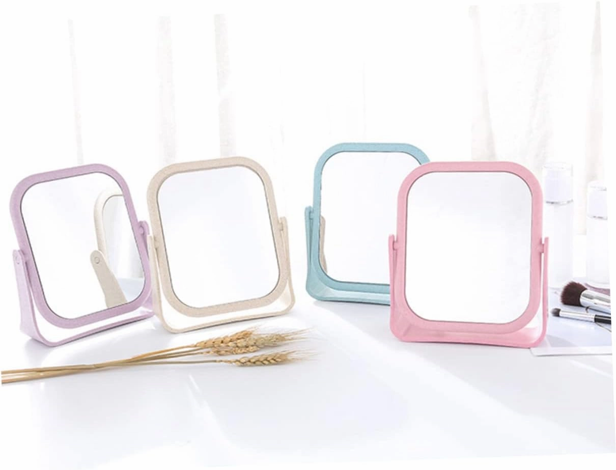 2pcs Double-Sided Makeup Mirrors Rotating Square Oval Portable Chic Desk Mirror Set