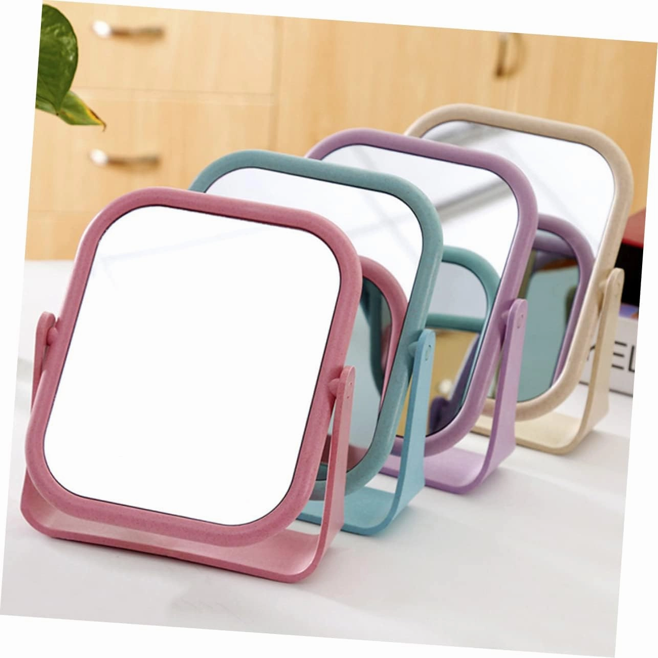 2pcs Double-Sided Makeup Mirrors Rotating Square Oval Portable Chic Desk Mirror Set