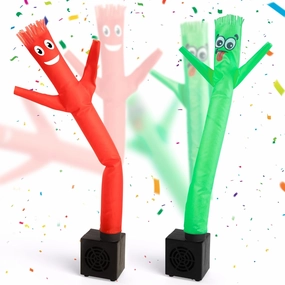 2Pcs Mini Inflatable Tube Man- Funny Desktop Decoration Mini Wacky Waving Inflatable Tube Guy with Blower Gag Birthday Gift for Office Home Party Store- Red Green
