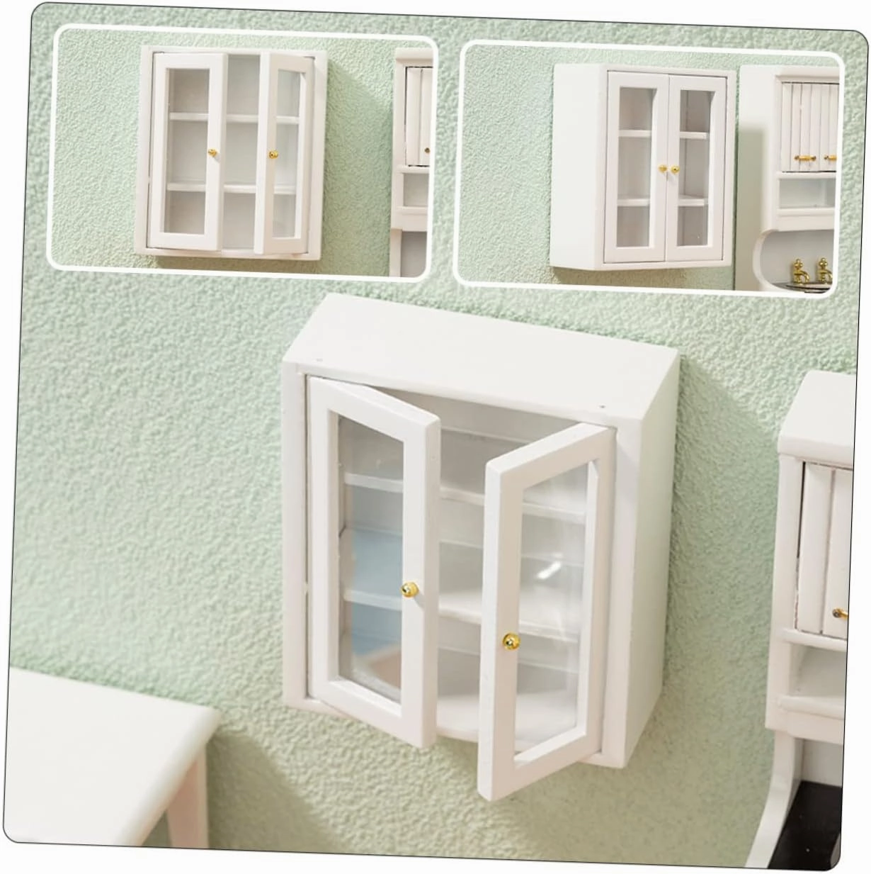 2pcs Miniature Kitchen Cabinet Model Tiny House Ornament Chic Dollhouse Furniture Realistic Design Creative Decoration for Collectors Craftsmanship