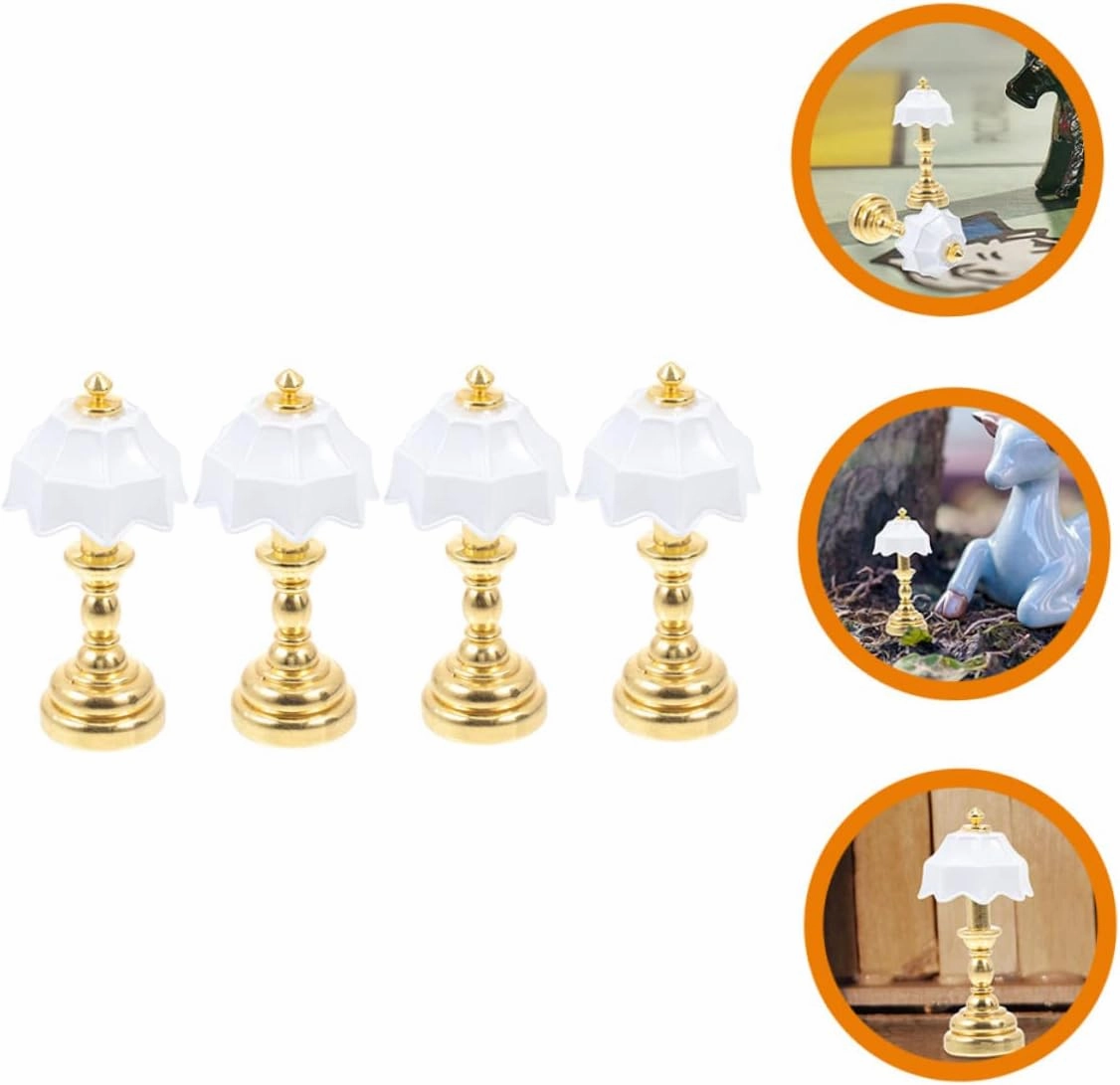 2sets Bedside Light Miniature Metal Mini Lamp for Home Decor Miniature Lamp Model Warm Design 4pcs*2