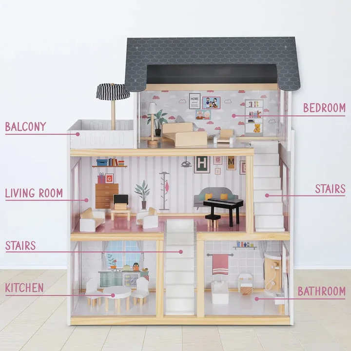 3-Floor Wooden Dollhouse
