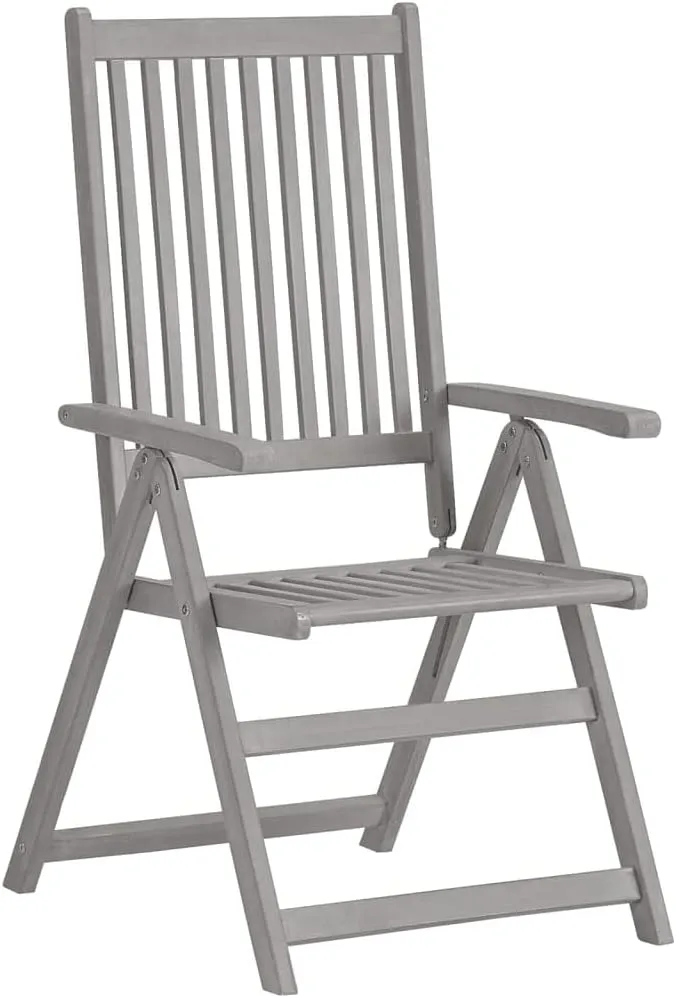 3-Piece Solid Acacia Wood Patio Reclining Chairs with Cushions, 5-Position Adjustable Outdoor Lounge Chairs, Gray Wash Finish Furniture for Poolside Backyard Deck