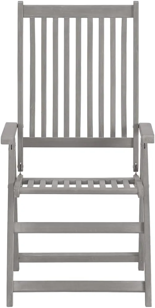 3-Piece Solid Acacia Wood Patio Reclining Chairs with Cushions, 5-Position Adjustable Outdoor Lounge Chairs, Gray Wash Finish Furniture for Poolside Backyard Deck