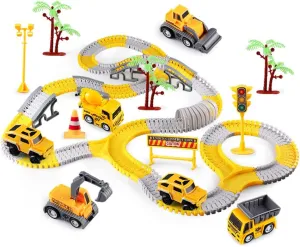 305PCS Construction Race Tracks for Kids - 2 Electric Cars, 4 Construction Cars, DIY Collage Flexible Track Toys Set - Kids Gifts for 3-8 Year Old Boys and Girls