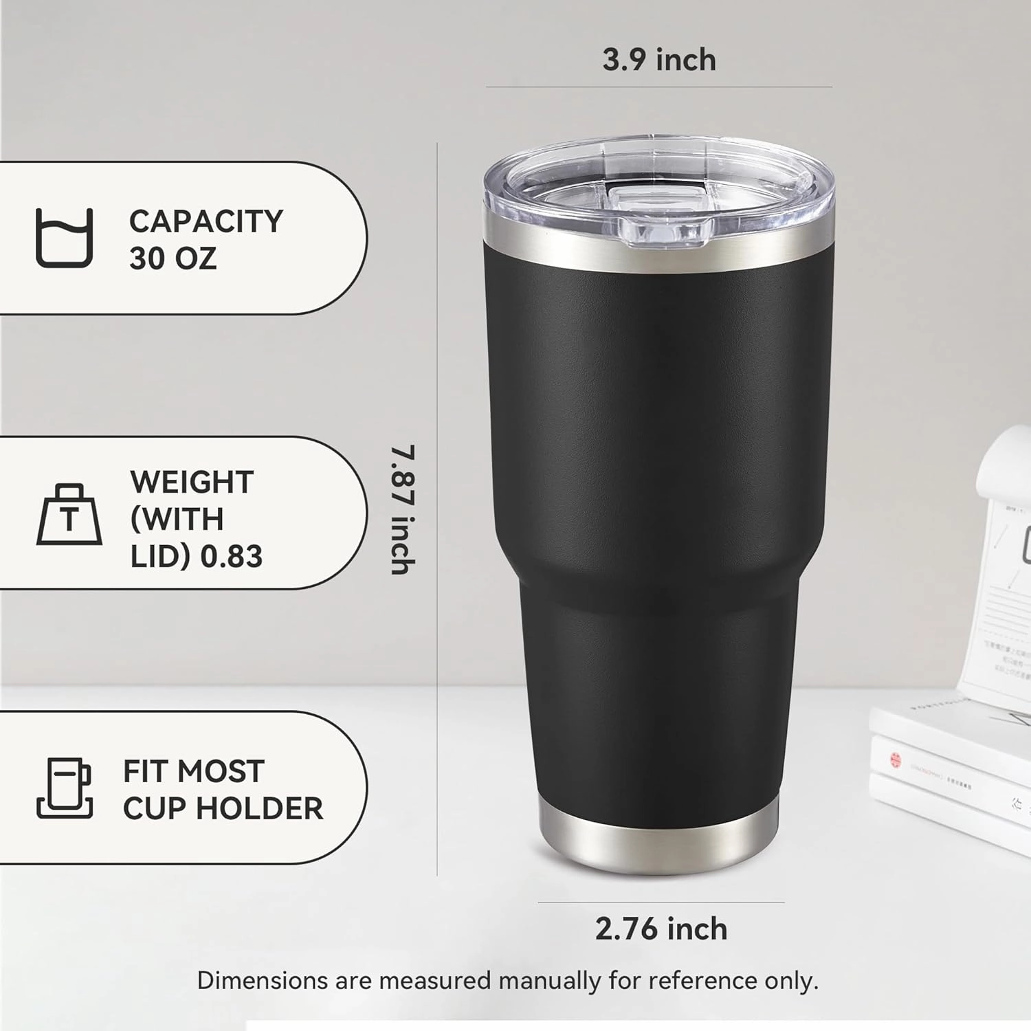 30 oz Tumbler with Lid Stainless Steel Tumblers Bulk Vacuum Insulated Cup Reusable Powder Coated Travel Mug Double Wall Leak Proof Cups Keep Cold Drinks for 12 Hours Black, Set of 12