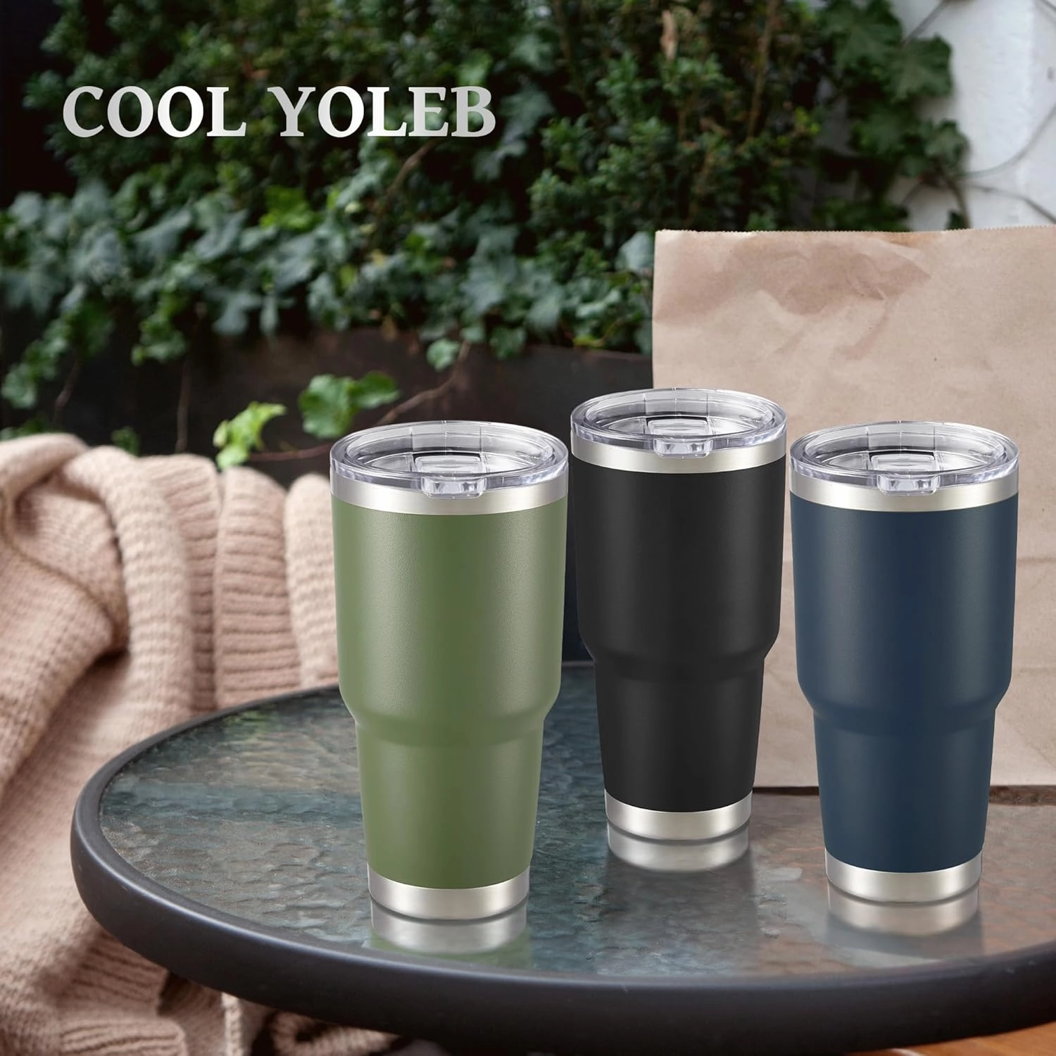 30 oz Tumbler with Lid Stainless Steel Tumblers Bulk Vacuum Insulated Cup Reusable Powder Coated Travel Mug Double Wall Leak Proof Cups Keep Cold Drinks for 12 Hours Black, Set of 12