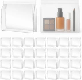 30 Pack Mini Clear Makeup Bag Organizer Cosmetic Zipper Pouch TSA Approved Small Travel Pouches for Toiletries Transparent EVA Reusable Waterproof Plastic Clear Gift Bags Bulk, Frosted, 8” x 6” x 2”