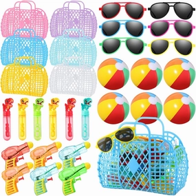 30 Pcs Beach Party Favors and Pool Party Favors, Hawaiian Decorations Reusable Jelly Basket Neon Sunglasses for Summer Birthday Beach Themed Supplies End of Year Student Gifts