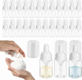 30 Pcs Empty Foam Pump Bottles 1 oz / 30 ml Travel Size Foaming Pump Bottles Plastic Mini Foam Bottle Dispenser for Refillable Liquid Soap Lash Shampoo,Clear