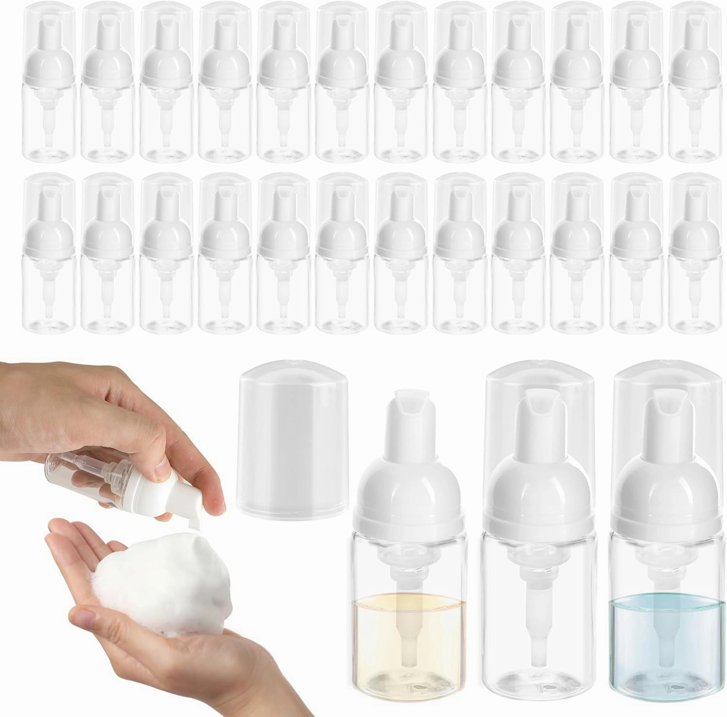 30 Pcs Empty Foam Pump Bottles 1 oz / 30 ml Travel Size Foaming Pump Bottles Plastic Mini Foam Bottle Dispenser for Refillable Liquid Soap Lash Shampoo,Clear