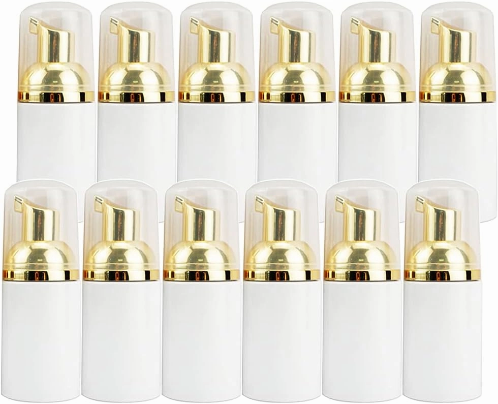 30ml/1oz 12 Pcs Mini Empty Foam Pump Bottle Plastic Travel Refillable Liquid Foaming Container White Body With Gold Pump For for Hand Soap Foaming Clean Cosmetic