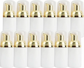 30ml/1oz 12 Pcs Mini Empty Foam Pump Bottle Plastic Travel Refillable Liquid Foaming Container White Body With Gold Pump For for Hand Soap Foaming Clean Cosmetic