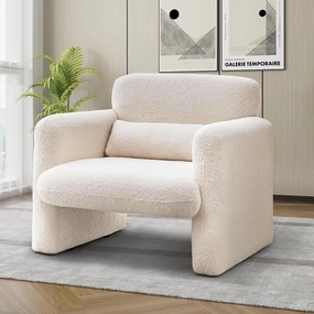 33.86" Accent Chairs, Modern Sherpa Lamb Fabric Armed Chair Comfy Upholstered Armchair Leisure Single Sofa Chair with a Waist Pillow for Bedroom, Office and Living Room