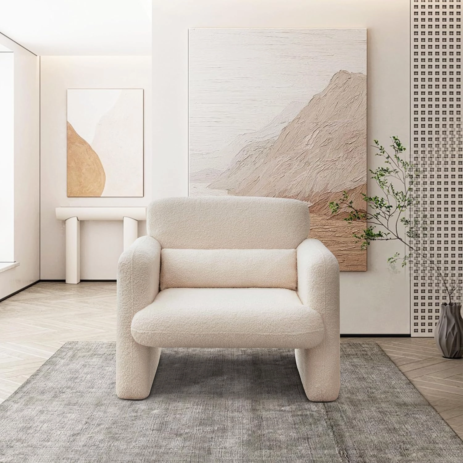 33.86" Accent Chairs, Modern Sherpa Lamb Fabric Armed Chair Comfy Upholstered Armchair Leisure Single Sofa Chair with a Waist Pillow for Bedroom, Office and Living Room