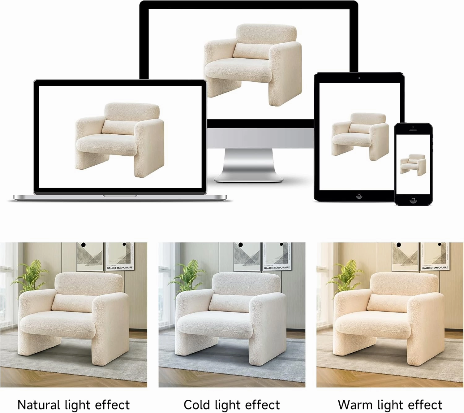 33.86" Accent Chairs, Modern Sherpa Lamb Fabric Armed Chair Comfy Upholstered Armchair Leisure Single Sofa Chair with a Waist Pillow for Bedroom, Office and Living Room