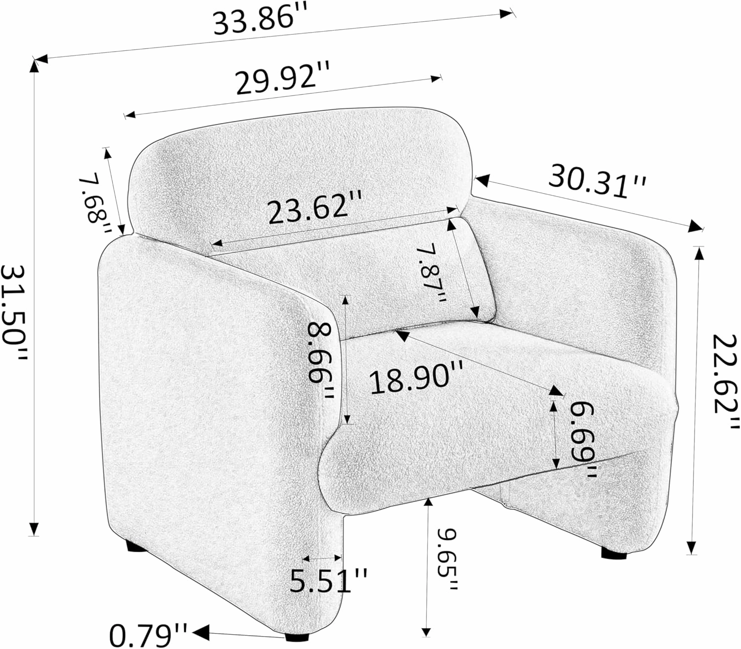 33.86" Accent Chairs, Modern Sherpa Lamb Fabric Armed Chair Comfy Upholstered Armchair Leisure Single Sofa Chair with a Waist Pillow for Bedroom, Office and Living Room