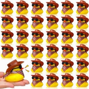 36 Set Cowboy Rubber Duck Mini Yellow Duckies Bath Party Toy Tiny Ducks Bathtub Toy with Cowboy Hat Paisley Bandanas Sunglasses for Summer Baby Shower Birthday Swimming Party (Classic Style)