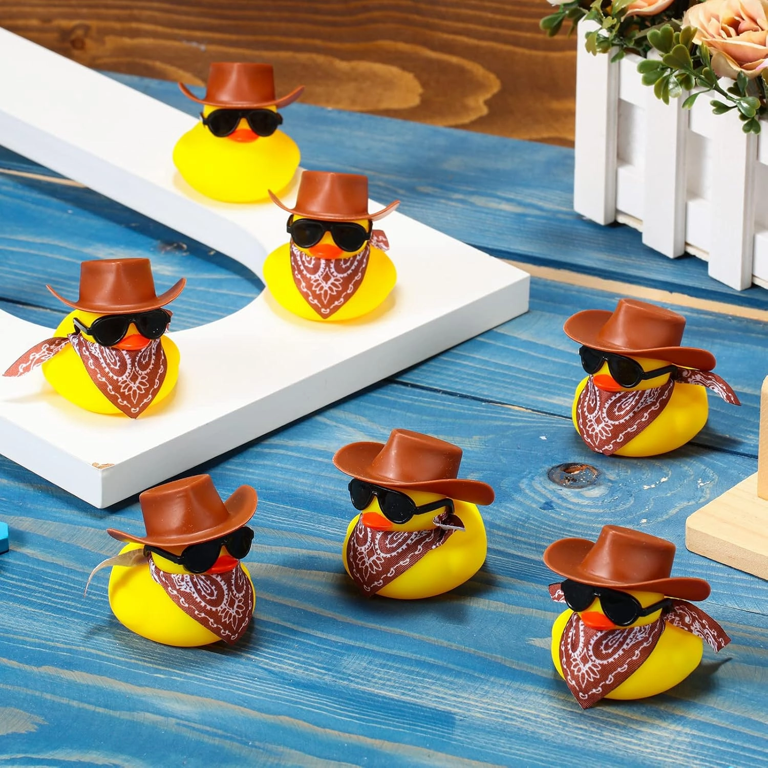 36 Set Cowboy Rubber Duck Mini Yellow Duckies Bath Party Toy Tiny Ducks Bathtub Toy with Cowboy Hat Paisley Bandanas Sunglasses for Summer Baby Shower Birthday Swimming Party (Classic Style)