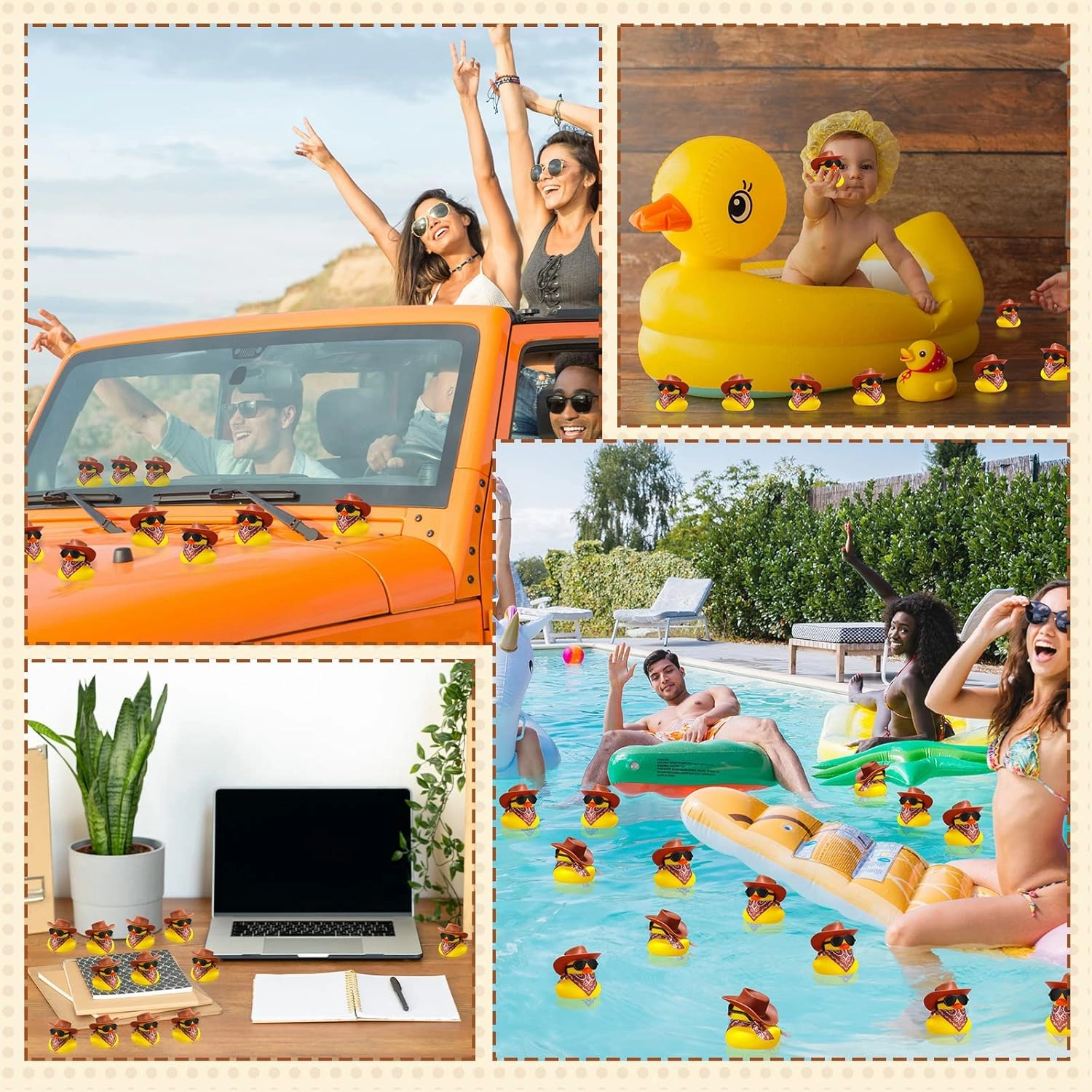 36 Set Cowboy Rubber Duck Mini Yellow Duckies Bath Party Toy Tiny Ducks Bathtub Toy with Cowboy Hat Paisley Bandanas Sunglasses for Summer Baby Shower Birthday Swimming Party (Classic Style)