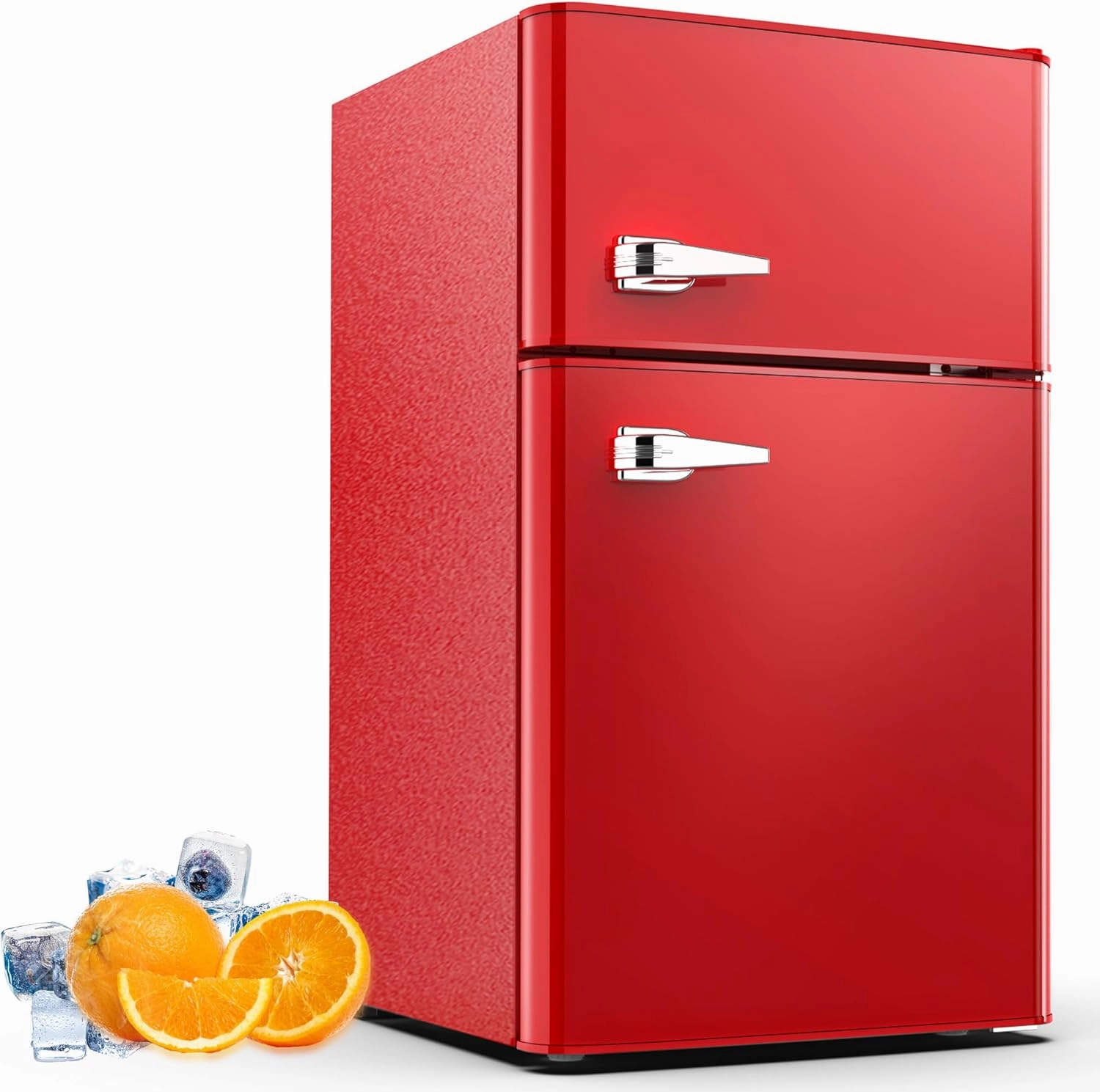 3.2 Cu.Ft Mini Fridge with Freezer, 2 Door Compact Refrigerator, Small Fridge with Adjustable Removable Glass Shelves for Dorm, Bedroom, Kitchen or Apartment, Red