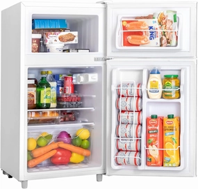 3.5 Cu.Ft 2 Door Mini Fridge with Freezer, Small Refrigerator, 7 Level Adjustable Thermostat, Compact Fridge for Living Room, Dorm, Office, Kitchen and Apartment (Pearl White)