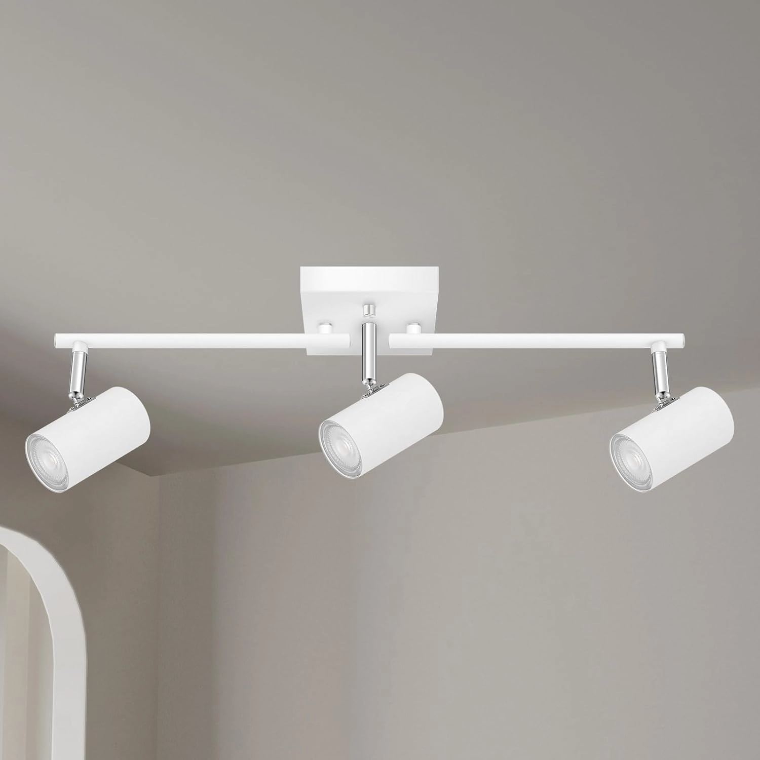 3 Light Track Lighting Fixtures Ceiling, White Kitchen Lighting Fixtures Ceiling, Track Lights Ceiling, Rotatable Light Heads, Modern Track Lights for Living Room,GU10 Bulb Not Included