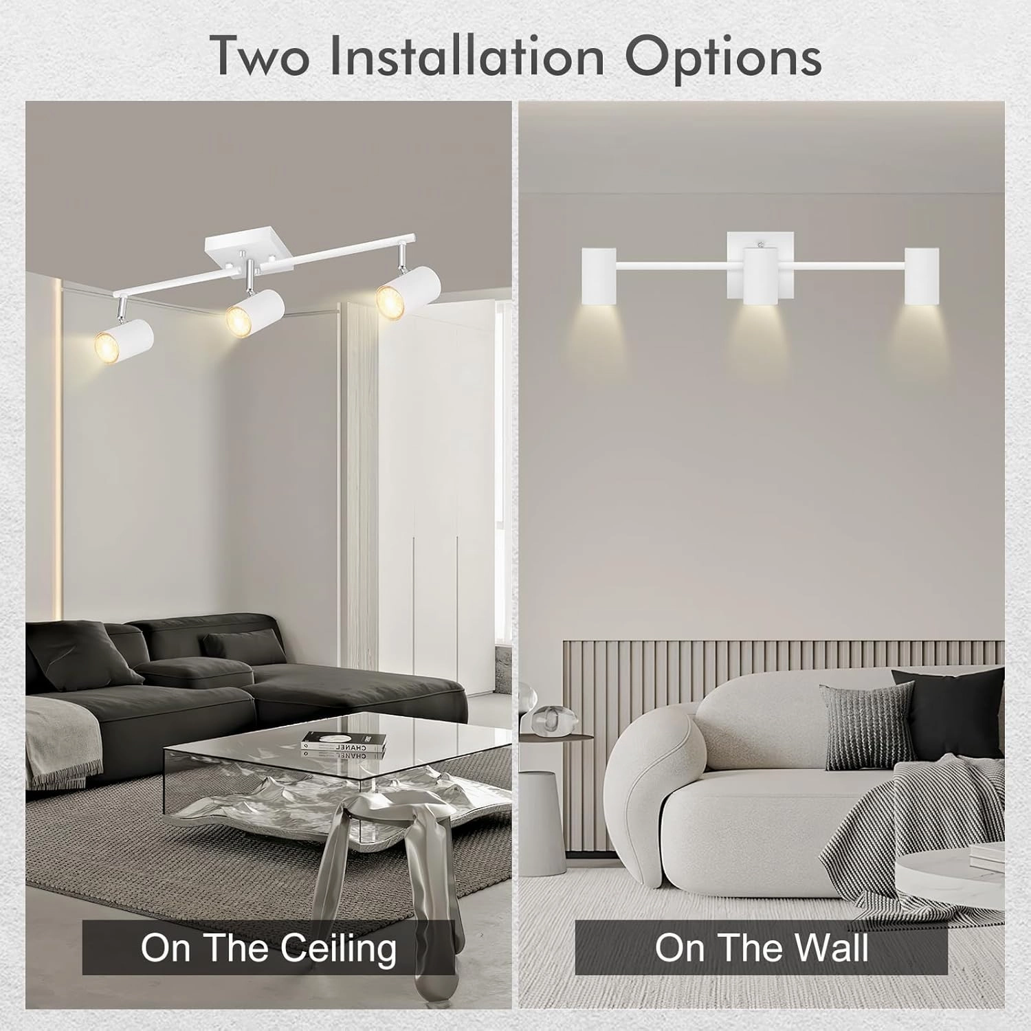 3 Light Track Lighting Fixtures Ceiling, White Kitchen Lighting Fixtures Ceiling, Track Lights Ceiling, Rotatable Light Heads, Modern Track Lights for Living Room,GU10 Bulb Not Included