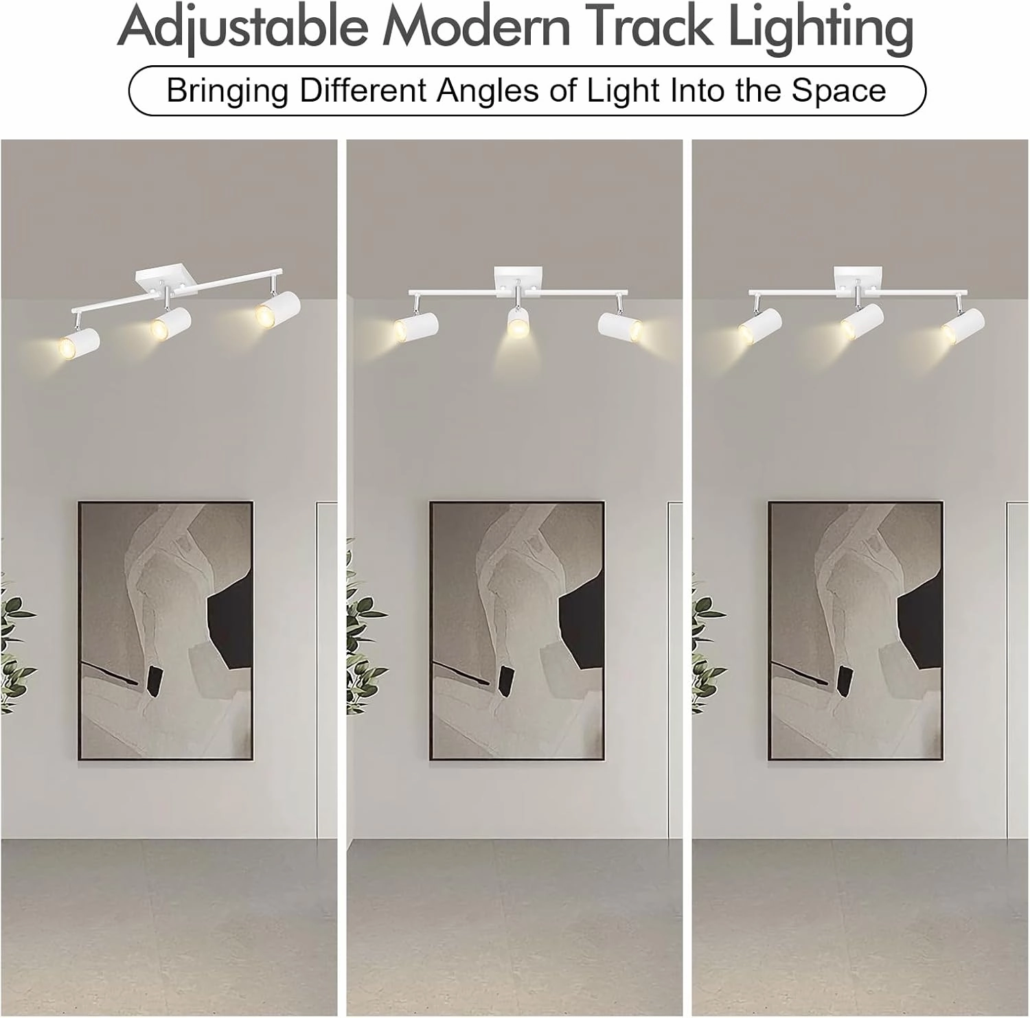 3 Light Track Lighting Fixtures Ceiling, White Kitchen Lighting Fixtures Ceiling, Track Lights Ceiling, Rotatable Light Heads, Modern Track Lights for Living Room,GU10 Bulb Not Included