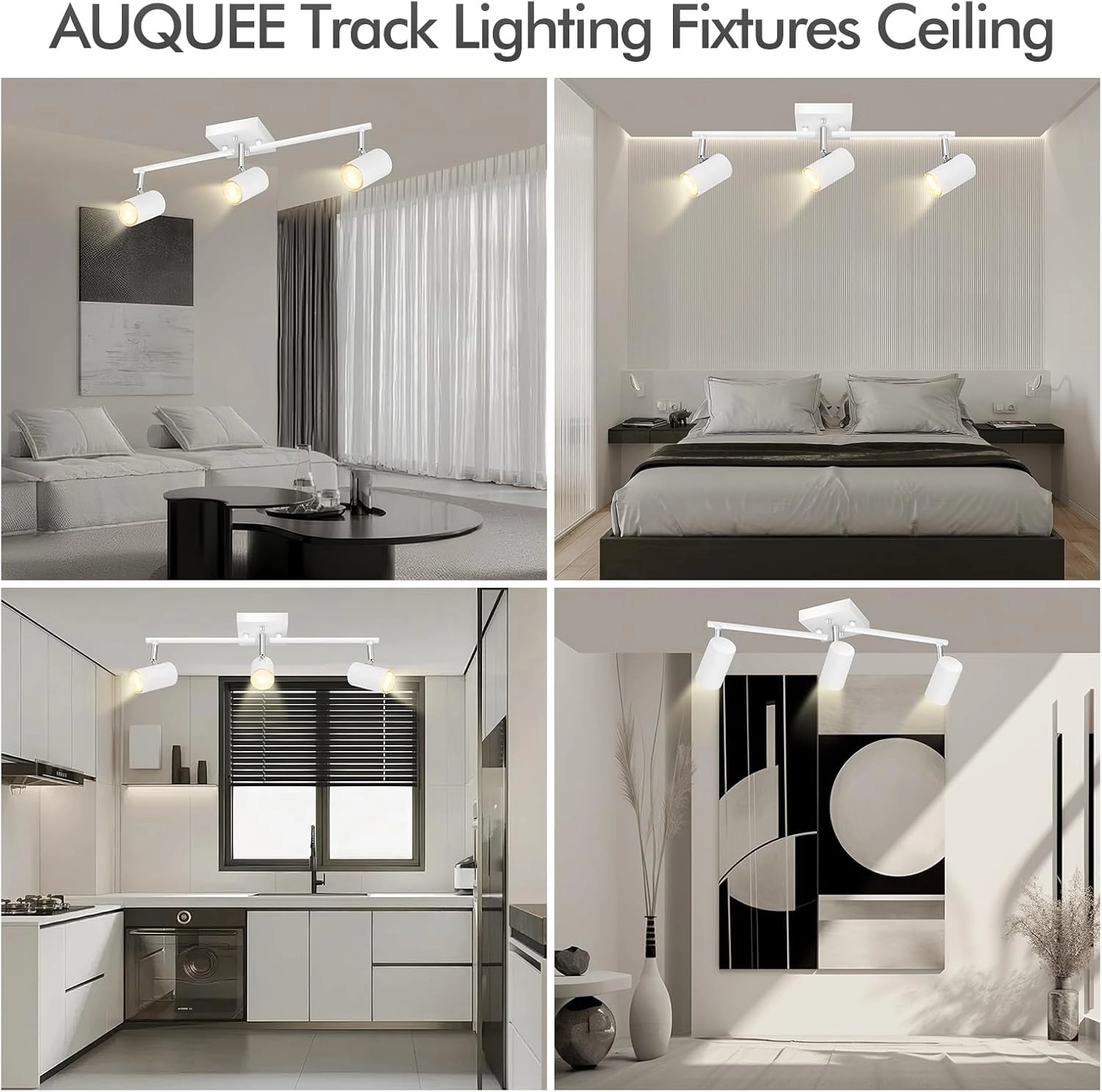 3 Light Track Lighting Fixtures Ceiling, White Kitchen Lighting Fixtures Ceiling, Track Lights Ceiling, Rotatable Light Heads, Modern Track Lights for Living Room,GU10 Bulb Not Included