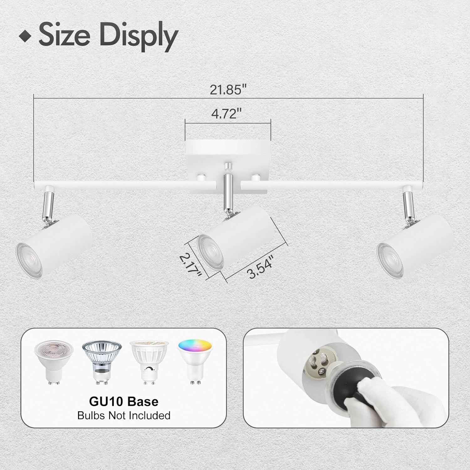 3 Light Track Lighting Fixtures Ceiling, White Kitchen Lighting Fixtures Ceiling, Track Lights Ceiling, Rotatable Light Heads, Modern Track Lights for Living Room,GU10 Bulb Not Included