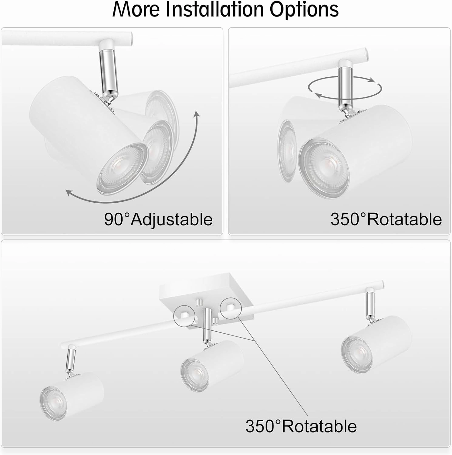 3 Light Track Lighting Fixtures Ceiling, White Kitchen Lighting Fixtures Ceiling, Track Lights Ceiling, Rotatable Light Heads, Modern Track Lights for Living Room,GU10 Bulb Not Included