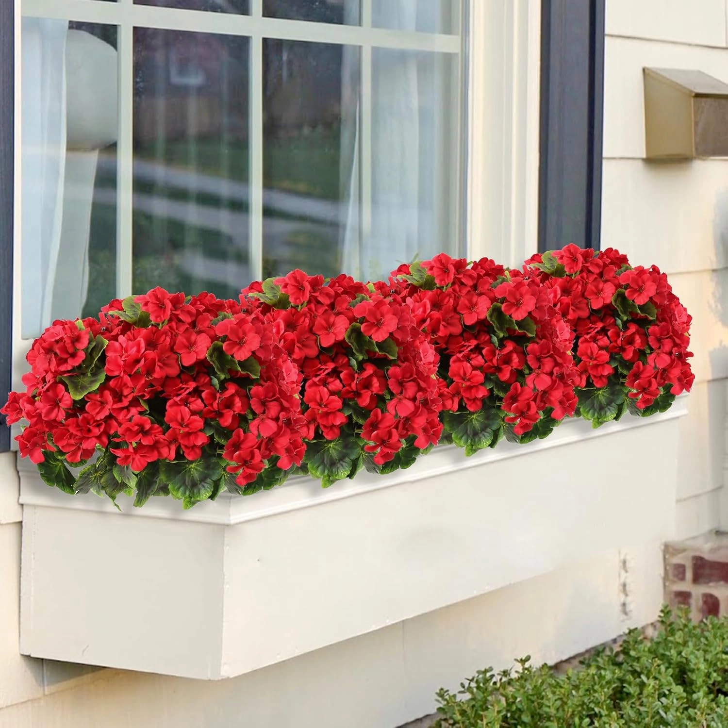3 Pack Artificial Flowers for Outdoor 18'' Silk Geranium Flower Red Faux Geranium Bush UV Resistant Garden Plants Spring Fake Flowers Branch for Home Wedding Kitchen Table Centerpiece Decor