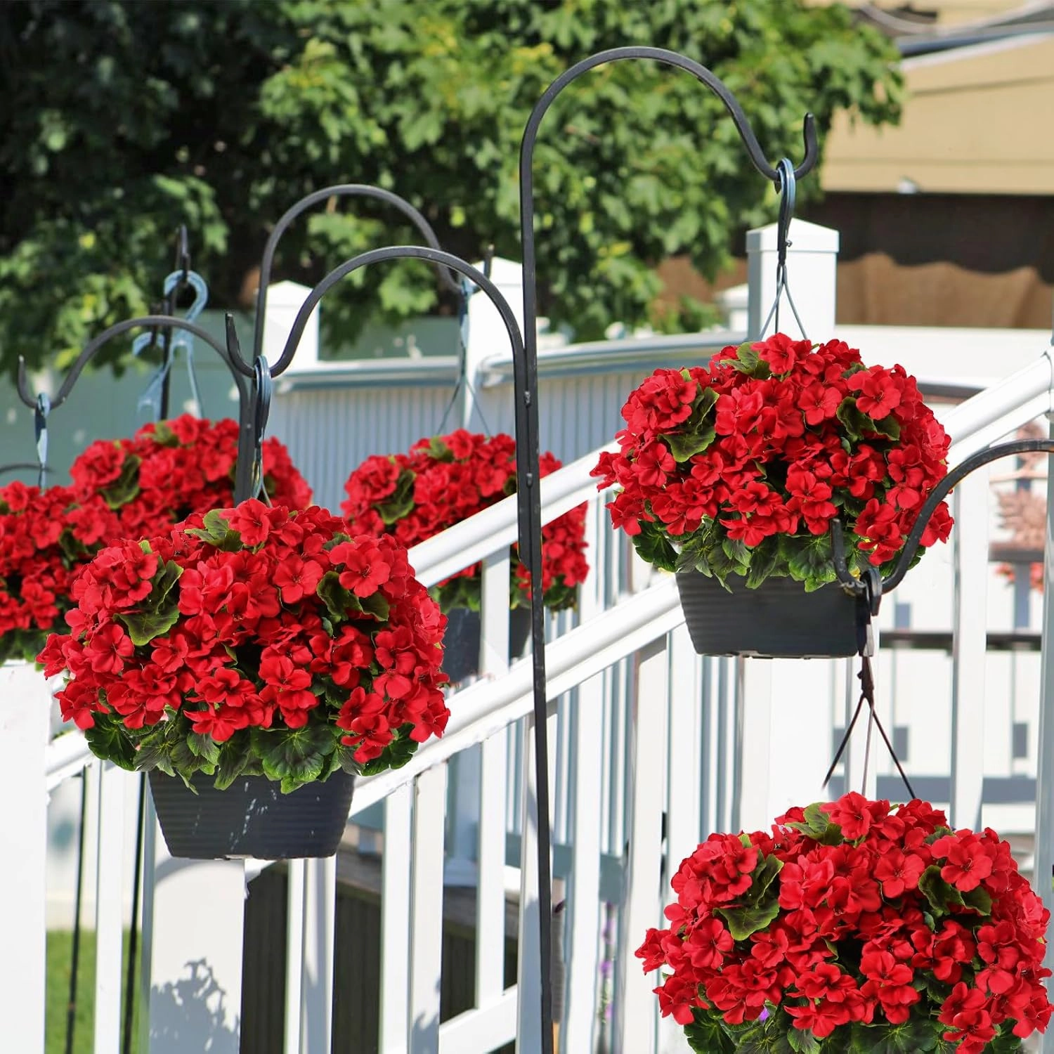 3 Pack Artificial Flowers for Outdoor 18'' Silk Geranium Flower Red Faux Geranium Bush UV Resistant Garden Plants Spring Fake Flowers Branch for Home Wedding Kitchen Table Centerpiece Decor