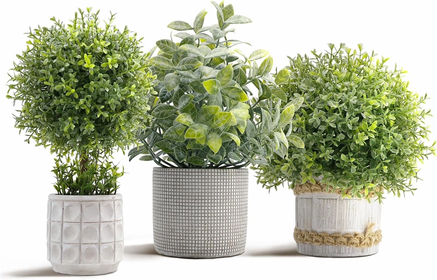 3 Pack Fake Plants in Cement Planter Small Artificial Plants Indoor Faux Potted Plant Boxwood Topiary for Home Bathroom Kitchen Farmhouse Office Shelf Desk Room Decor