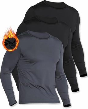 3 Pack Long Sleeve Thermal Shirts for Men Fleece Lined Soft Underwear Cold Weather Warm Base Layer Winter Pajama Tops