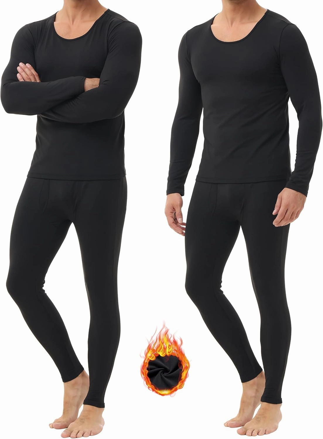 3 Pack Thermal Underwear for Men Long Johns Fleece Lined Soft and Warm Set Base Layer for Cold Weather