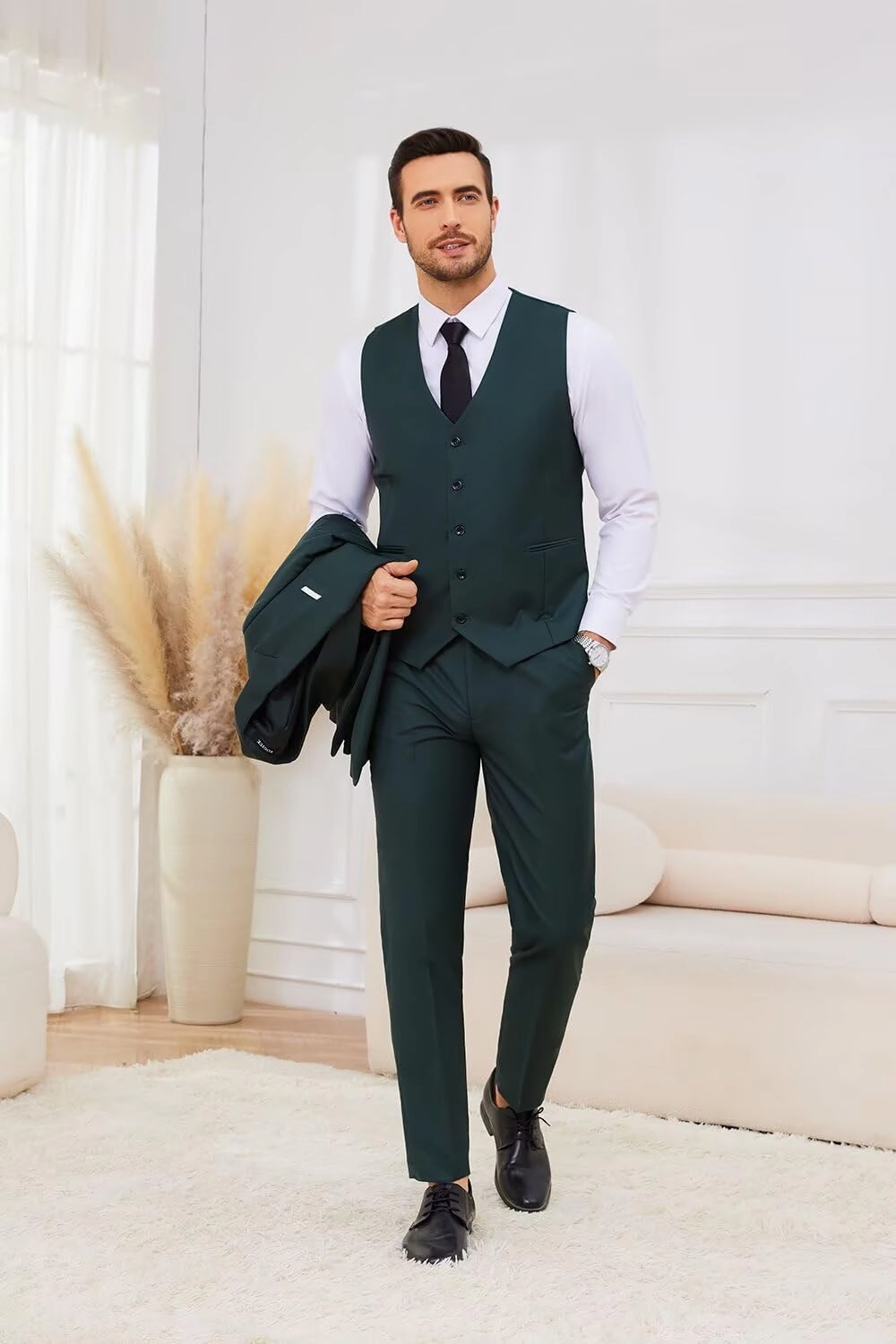 3 Piece Suits for Men Wedding Slim Fit Man Suit Sets Single Breasted Two Button Peak Lapel Blazer Vest Pants Set
