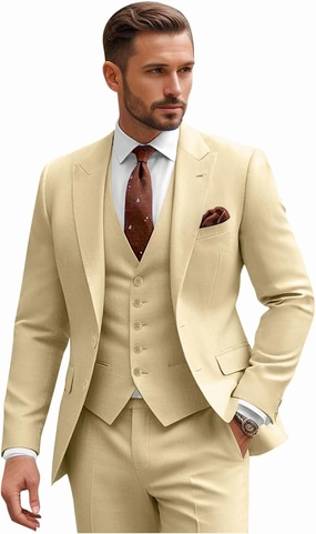 3 Piece Suits for Men Wedding Slim Fit Man Suit Sets Single Breasted Two Button Peak Lapel Blazer Vest Pants Set