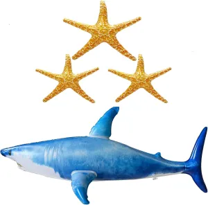 3pcs Inflatable Starfish and Huge Shark Balloons Toy,Ocean Aniamal Themed Party Decorations for Birthday Baby Shower Pool Beach Party Supplies