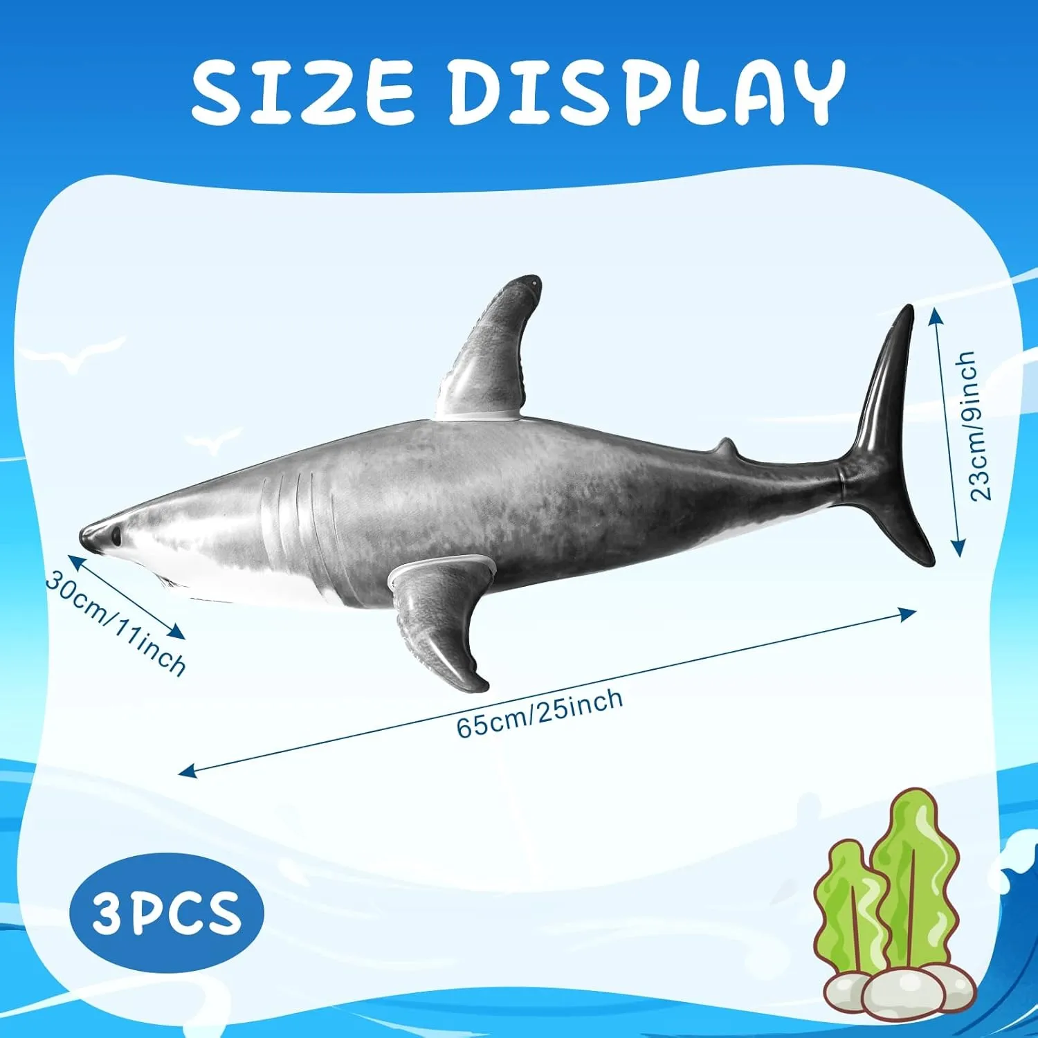 3PCS Inflatble Shark Pool Toys, 23Inch Shark Party Decorations for Birthday Pool Christmas, Party Favors Supplies Gift for Kids Adults