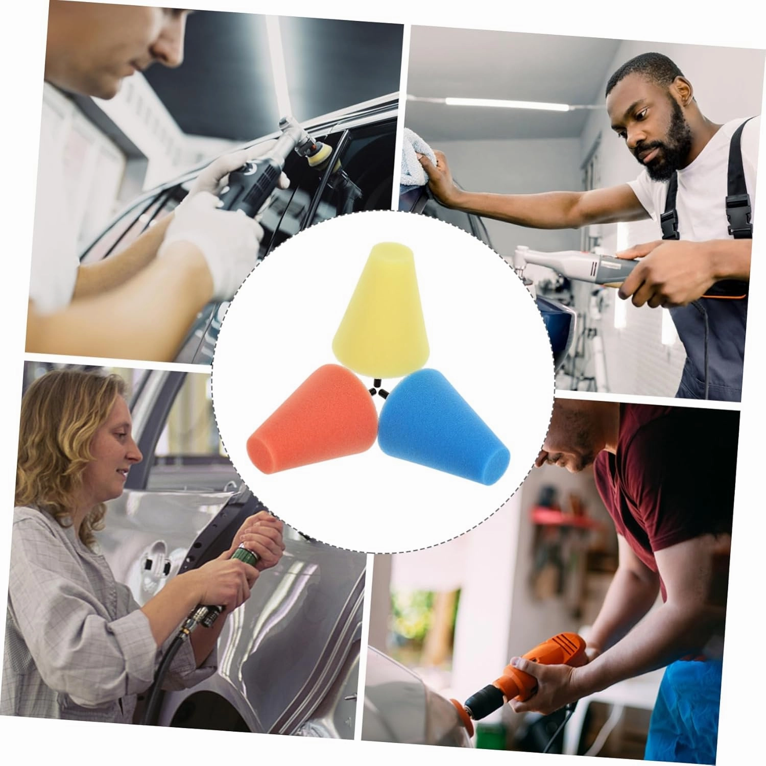 3sets Car Wheel Buffing Pads Cone Polishing Sponge for Auto Detailing Reusable and Washable for Wheels and Mudguards Compatible with Electric Drill 3pcs*3