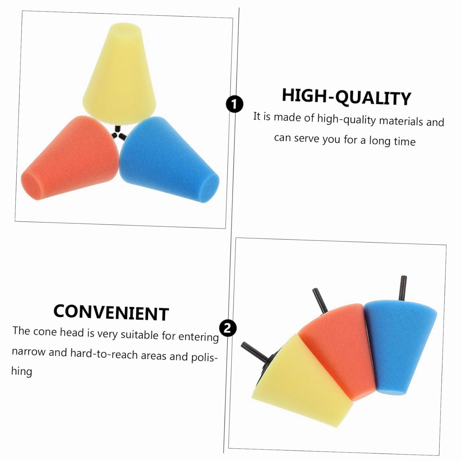 3sets Car Wheel Buffing Pads Cone Polishing Sponge for Auto Detailing Reusable and Washable for Wheels and Mudguards Compatible with Electric Drill 3pcs*3