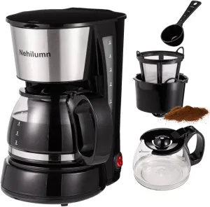 4 Cup Drip Coffee Maker, Coffee Pot Machine Permanent Coffee Filter, Mini,20Oz Electric Coffee Maker,650W Black and Stainless Steel Brand