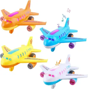 4 Pack Light Up Airplane Toys Friction Powered Push Airplane Toy with Lights and Sounds for Kids Birthday Christmas Children's Day Gift Early Educational Toys