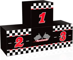 4 Pcs Large Racing Car Birthday Party Decorations Race Car Boxes Black White Checkered Cardboard Goodie Boxes Podium Treat Boxes Centerpiece 11.8 Inch for Car Baby Shower Party Supplies Outdoor Decor